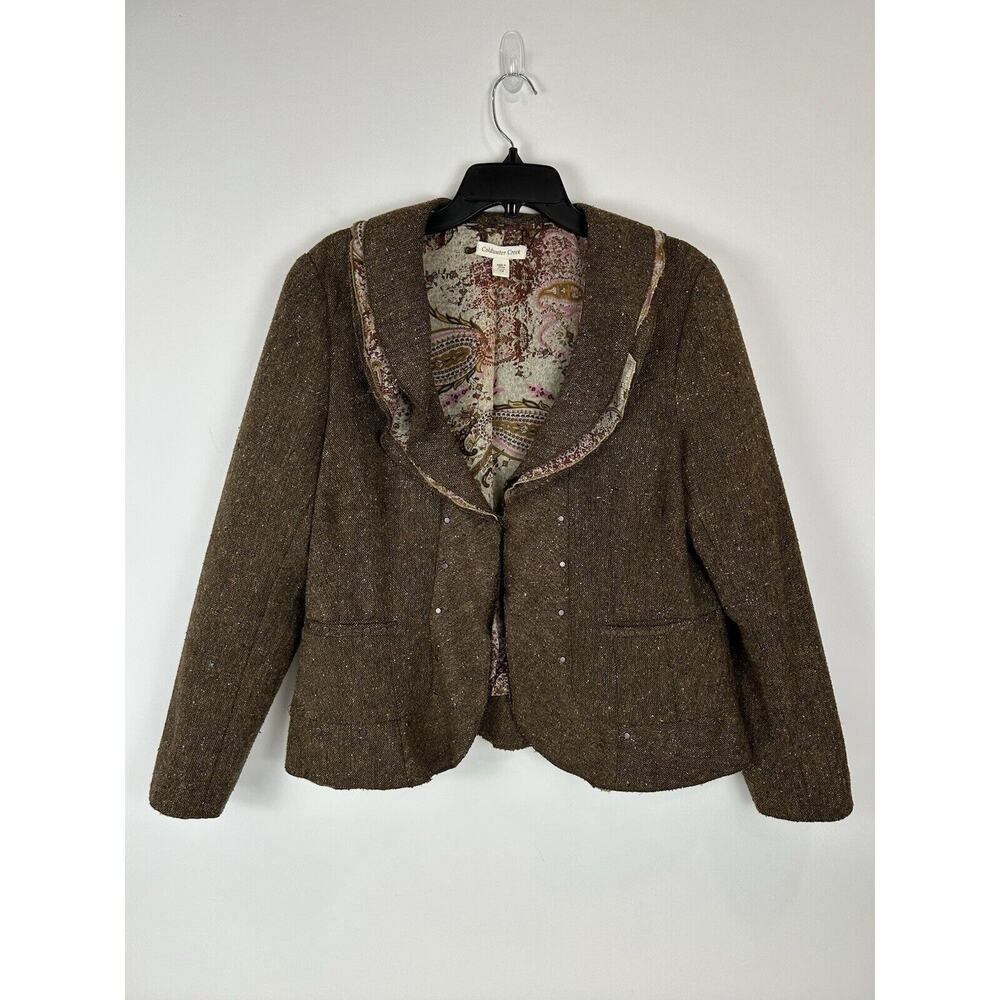 Steampunk Tweed Black Jacket Wool Brown Coldwater Creek Women's Size 14 Paisley‎